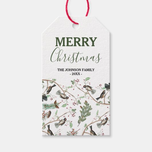 Étiquettes-cadeau Oiseaux de poulet Baies et Pinecones Noël (Devant)