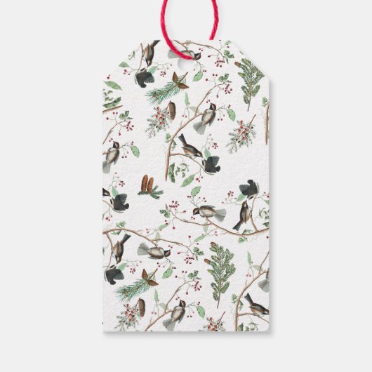 Étiquettes-cadeau Oiseaux de poulet Baies et Pinecones Noël (Dos)