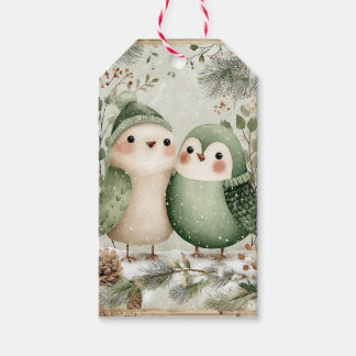 Étiquettes-cadeau Oiseaux d'hiver de la forêt boisée