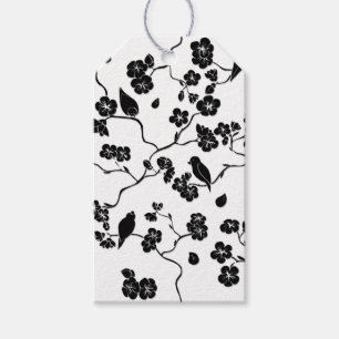 Étiquettes-cadeau Oiseaux Motifs noirs et blancs sur les fleurs de c