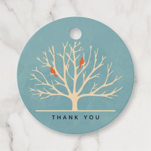 Étiquettes Cadeau Oiseaux oranges modernes dans un grand Merci d'arb (Devant)