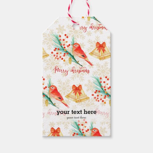 Étiquettes-cadeau Oiseaux rouges de Noël (Devant)