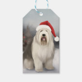Étiquettes-cadeau Old English Sheepdog en Noël de neige (Devant)