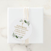 Étiquettes Cadeau Olive Vert Botanique Moderne Première Communion Sa (En situation)