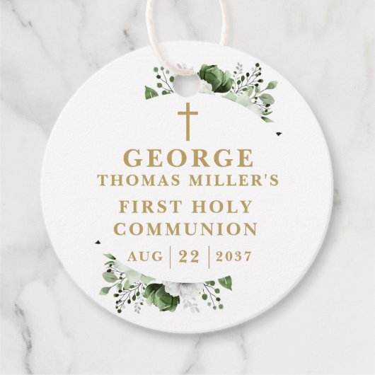Étiquettes Cadeau Olive Vert Botanique Moderne Première Communion Sa (Devant)