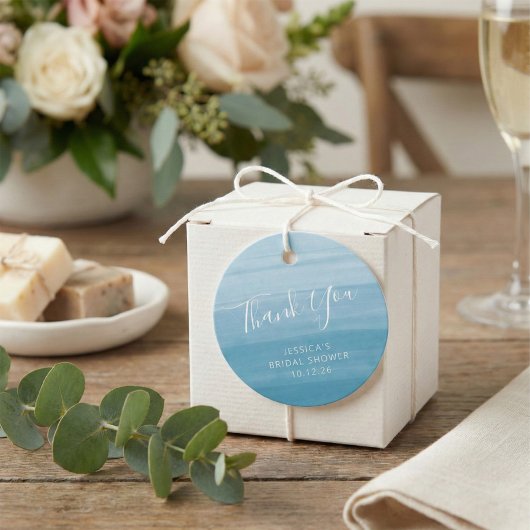 Étiquettes Cadeau Ombre Gradient Dip Dye Ocean Blue Fête des mariées
