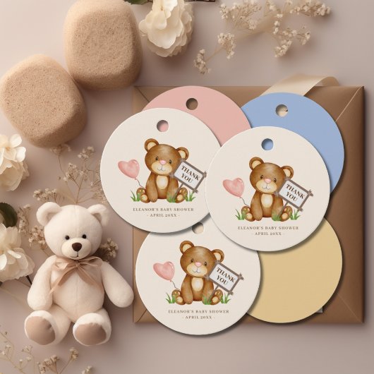 Étiquettes Cadeau On peut attendre Baby shower rose Merci