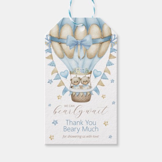 Étiquettes-cadeau On peut attendre le Merci jumeau garçon (Devant)