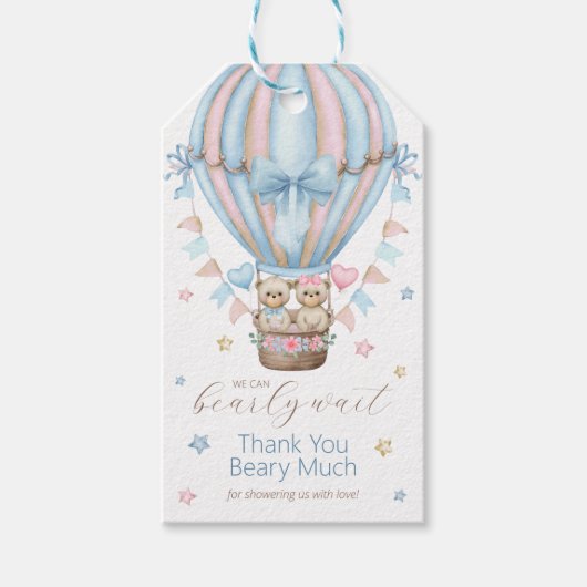 Étiquettes-cadeau On peut attendre un garçon fille jumeaux Merci (Devant)