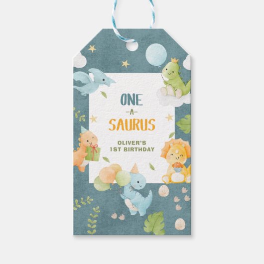 Étiquettes-cadeau One-A-Saurus Dinosaur 1st Birthday Party (Devant)