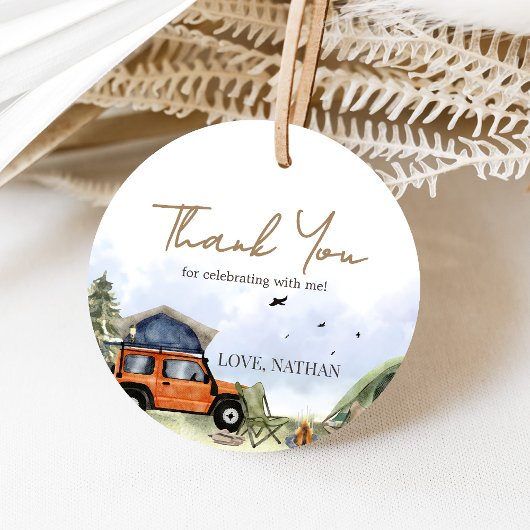 Étiquettes Cadeau One Happy Camper Camping Boy Birthday