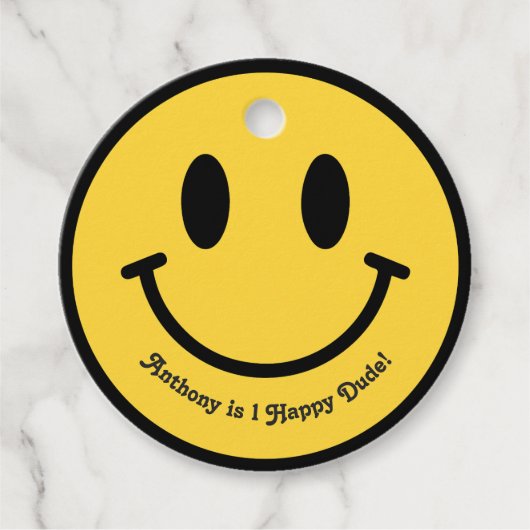Étiquettes Cadeau "One Happy Dude" Retro sourit fête d'anniversaire (Devant)