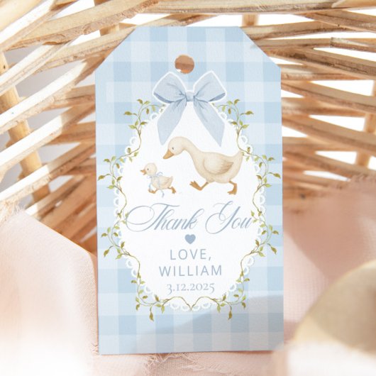 Étiquettes-cadeau One Silly Goose Blue Gingham Thank you