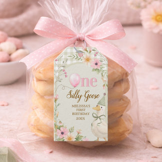 Étiquettes-cadeau One Silly Goose Gingham Floral First Birthday  