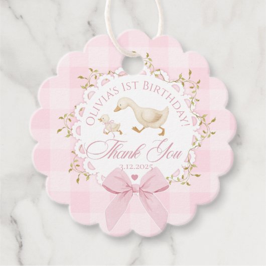 Étiquettes Cadeau One Silly Goose Pink Gingham Whimsical Thank you (Devant)