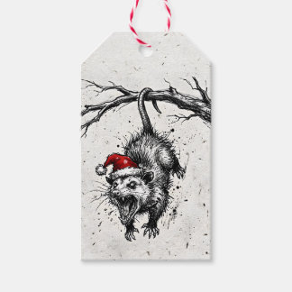 Étiquettes-cadeau Opossum Trash de Noël criant furieux