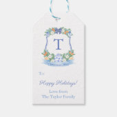 Étiquettes-cadeau Opulente Citrus Bleu Blanc Wreath Joyeuses Fêtes (Devant)