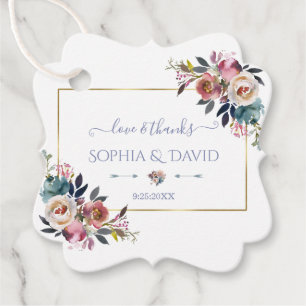 Étiquettes Cadeau Or Dusty bleu rose Floral Mariage or