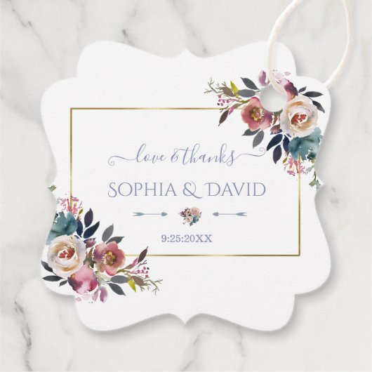 Étiquettes Cadeau Or Dusty bleu rose Floral Mariage or (Dos)