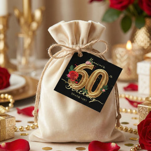 Étiquettes Cadeau Or Élégant 60e Anniversaire Rose Rouge Rose Noir