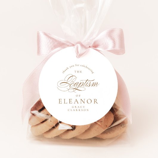Étiquettes Cadeau Or Élégante calligraphie Baptême Merci