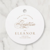 Étiquettes Cadeau Or Élégante calligraphie Baptême Merci (Devant)