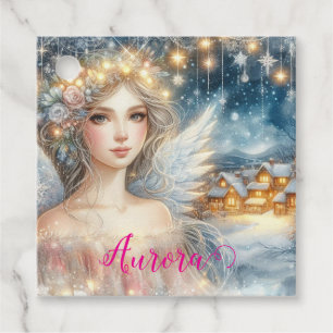 Étiquettes Cadeau Or Fête de l'Eau Dorée Ange de Neige de Givre Éthé