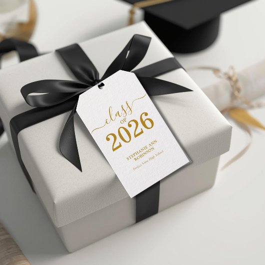 Étiquettes-cadeau Or Moderne Classe de 2026 Écriture Dorée