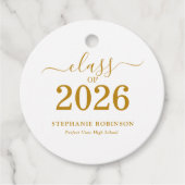 Étiquettes Cadeau Or Moderne Classe de 2026 Script Doré (Devant)