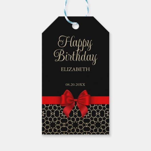 Étiquettes-cadeau Or moderne Egypte Géométrique Bow Rouge Joyeux ann (Devant)