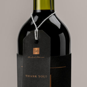 Étiquettes-cadeau Or moderne noir 50 ans anniversaire merci