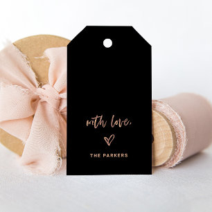 Étiquettes-cadeau Or noir et Rose   Script et coeur avec amour