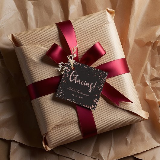 Étiquettes Cadeau Or rose Confetti Quinceanera Gracias | Élégant