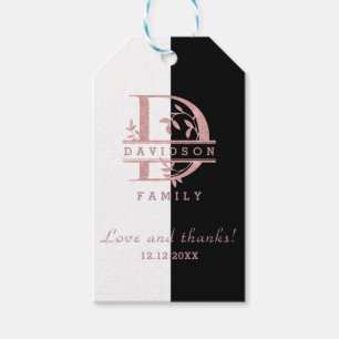Étiquettes-cadeau Or rose moderne personnalisé avec monogramme sépar