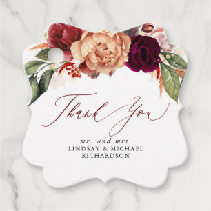 Étiquettes Cadeau Orange et Bourgogne Rouge Floral Merci d'automne