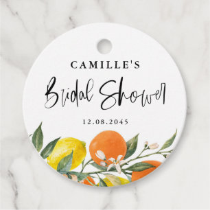 Étiquettes Cadeau Orange et Citron Botaniques : Shower de Mariage