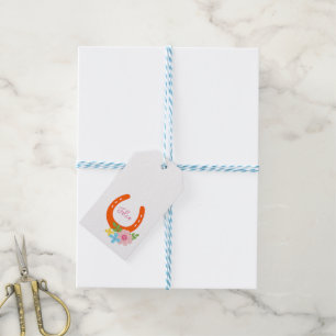 Étiquettes-cadeau Orange Horseshoe Pink NOM Fleurs Horse Grange