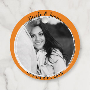 Étiquettes Cadeau Orange Minimal Tendance Rond Photo Mariage Faveur