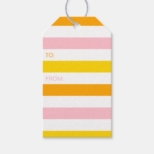Étiquettes-cadeau Orange, rose et jaune rayé (Devant)