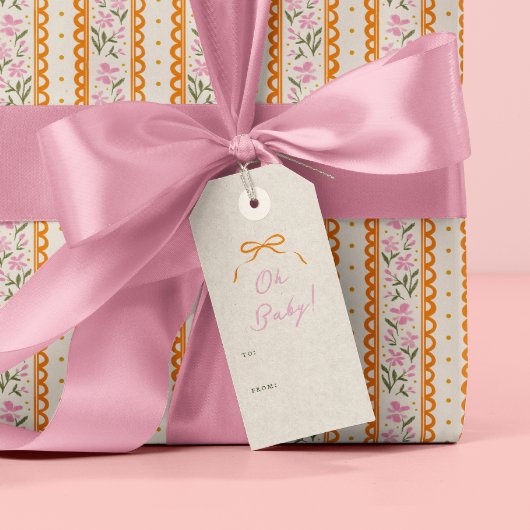 Étiquettes-cadeau Orange Simple Bow Pink Oh Baby