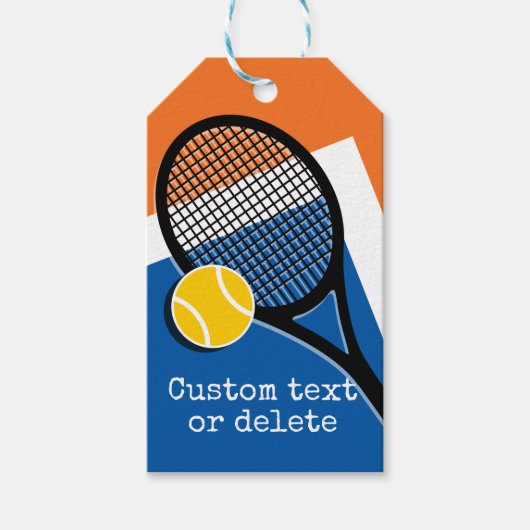 Étiquettes-cadeau Orange - terrain de tennis bleu, personnalisable (Devant)