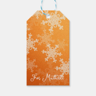 Étiquettes-cadeau Orange White Snowflakes minimaliste Noël