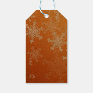 Étiquettes-cadeau Orange White Snowflakes minimaliste Noël