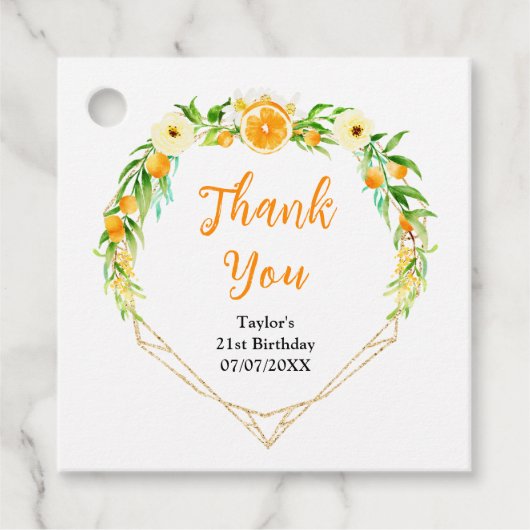 Étiquettes Cadeau Oranges Citrus Anniversaire Merci (Devant)