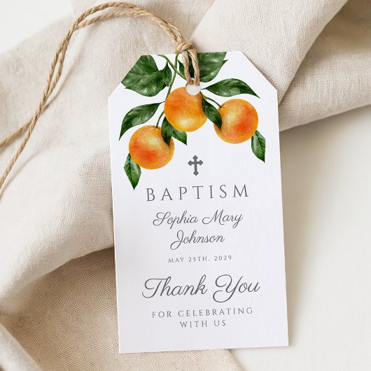 Étiquettes-cadeau Oranges modernes Baptême