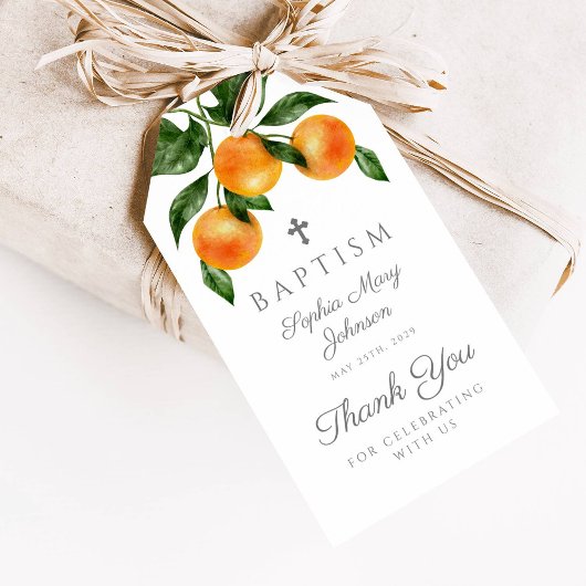 Étiquettes-cadeau Oranges modernes Baptême