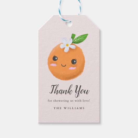 Étiquettes-cadeau Oranges roses mignonnes Petit Baby shower Cutie Fa (Devant)