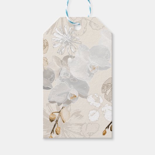 Étiquettes-cadeau Orchidées blanches sur une crème légère (Devant)