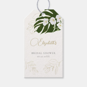 Étiquettes-cadeau Orchidées Tropical Green Gold Fête des mariées élé