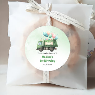 Étiquettes Cadeau Ordures Camion 1ère fête d'anniversaire